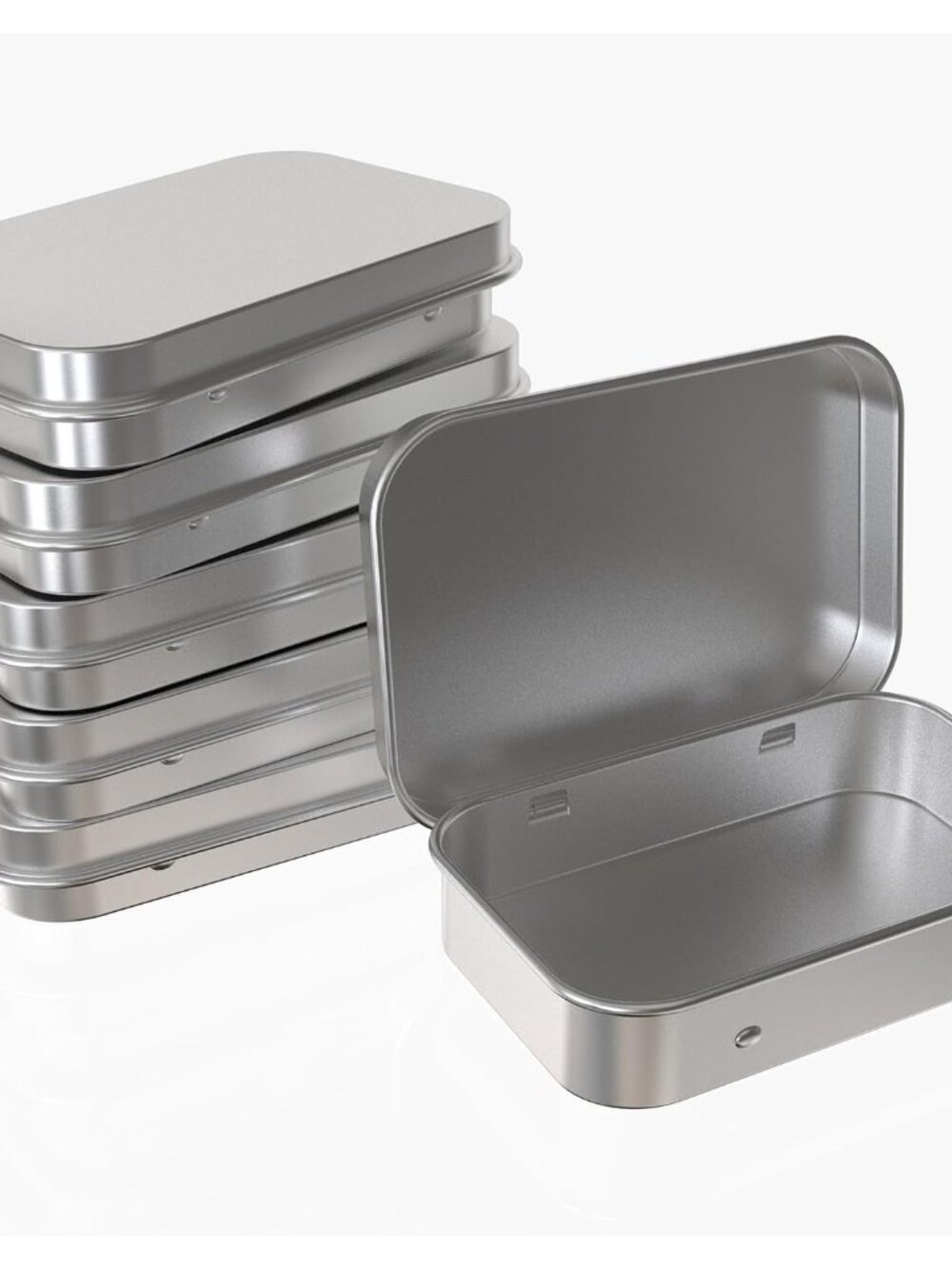 Small Hinged Tin Box Metal Tins Storage Containers, Silver 6Pcs